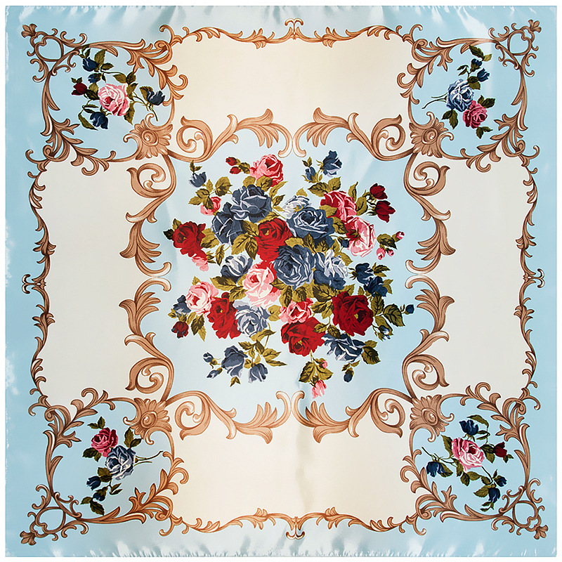 

2020 New Arrival 90cm*90cm brand Big Size Fashion Silk Square Scarf Women High Quality Rose flower Shawl Hijab