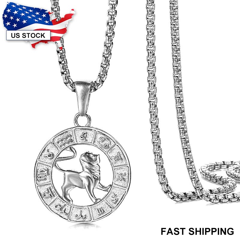

12 Zodiac Sign Pendant Necklace For Women Silver Color Stainless Steel Constellation Necklaces Pendants Round Shaped LKP656