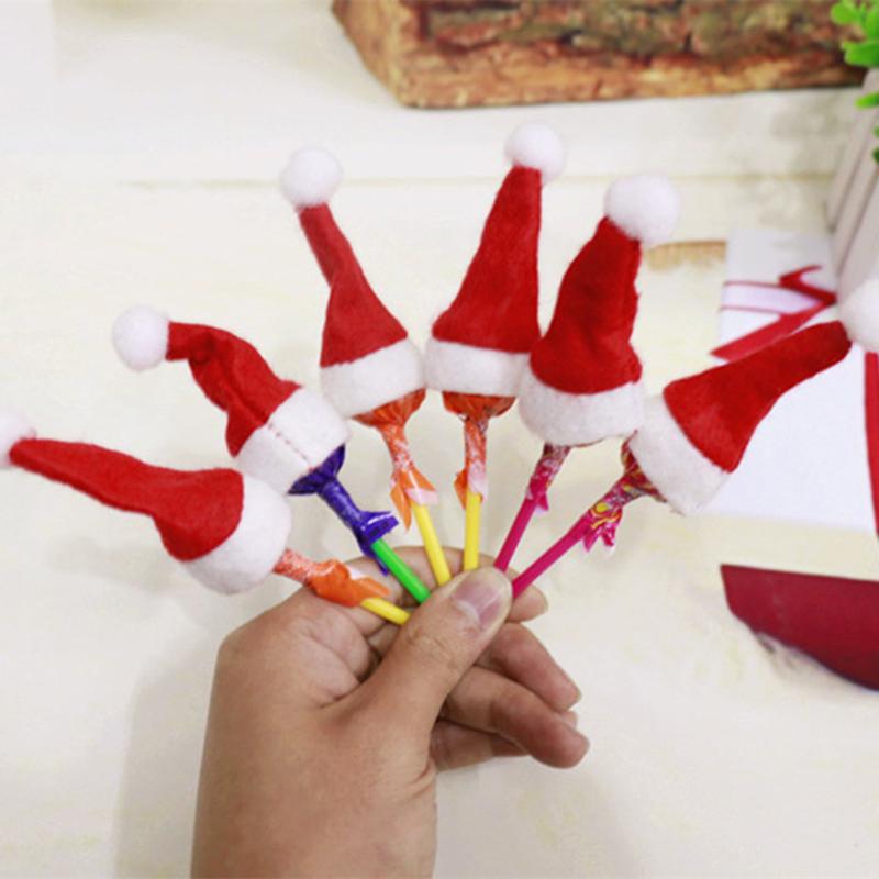

12Pcs Mini Santa Claus Hat Christmas Xmas Holiday Lollipop Top Topper Cover Christmas Decoration for Home Kids Gift