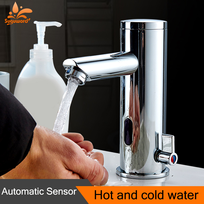 

Sensor Faucet Automatic Inflrared Sensor Hand Touch Tap Hot Cold Mixer Chrome Polished Sink Mixer Bathroom Tap Basin faucets New