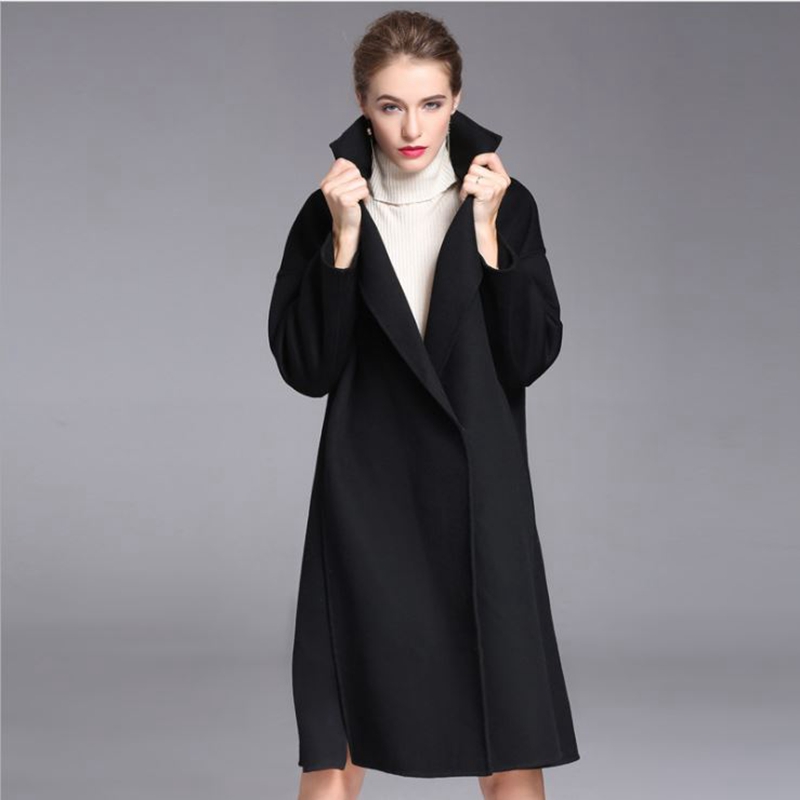 

Winter Woolen New style Female Overcoat Sheep wool Korean version Jacket Long Women Autumn Ladies Black Outerwear Medium Coat, Color same picture