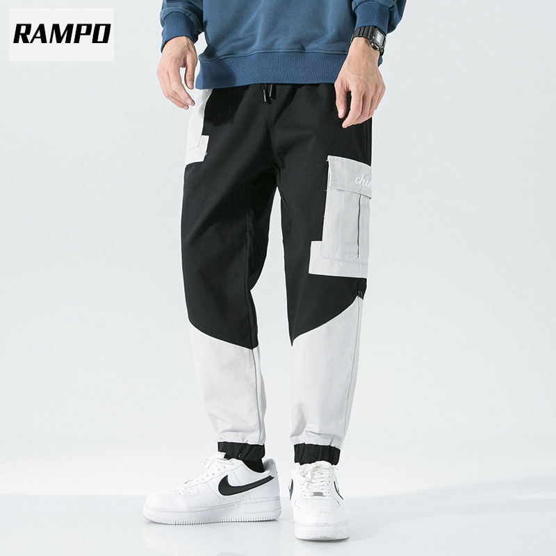

RAMPO Harem Joggers Men Cargo Pants Streetwear 2020 Hip Hop Casual Pockets Track Pants Male Harajuku Fashion Trousers, Black