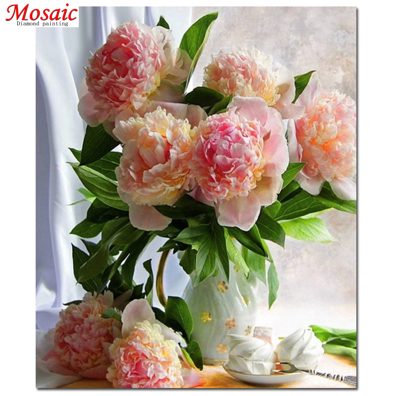

Diamond Painting Full Square Still Life Diamond Mosaic Sale pink flower Rhinestones Pictures Embroidery Cross Stitch