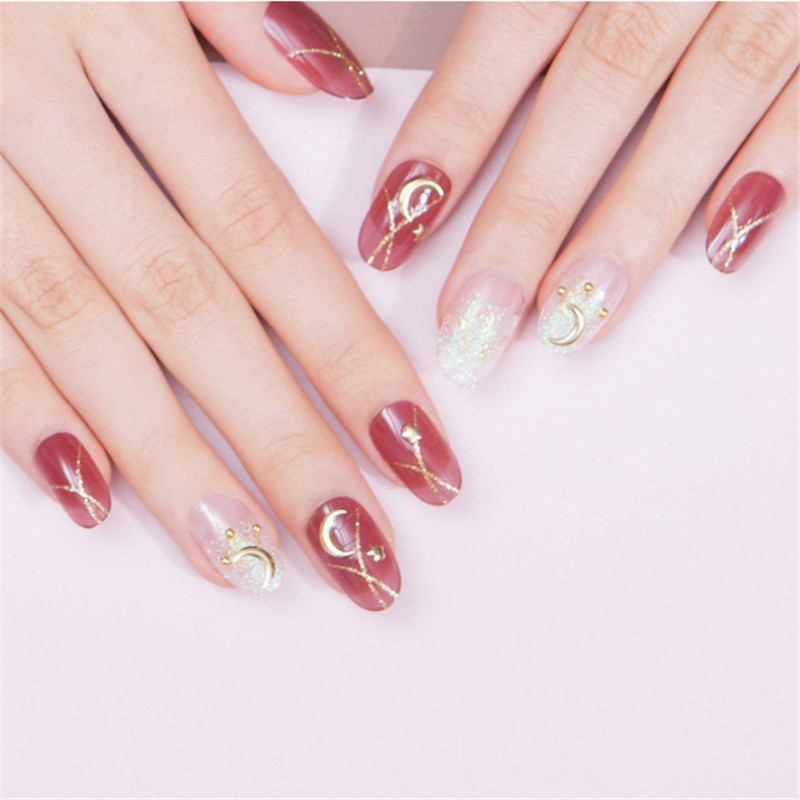 

Wedding False Nails With Designs Artificial Oval Decorating Fake Nails With Glue Sticker Clear Impress Press On Fingernails Pops, F125