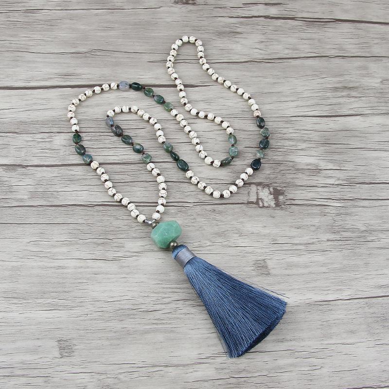 

Ocean Grass bead necklace Grey silk tassel necklace long Chic bead tassel