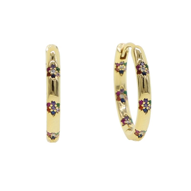 

minimal simple fashion rainbow cz flower jewelry gold colorful stone hoop earring for women 2020 new classic vintage jewelry, Golden;silver