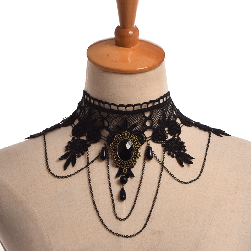 

Gothic Steampunk Choker Necklace Victorian Black Lace Necklace Women Queen Party Cosplay Accessory