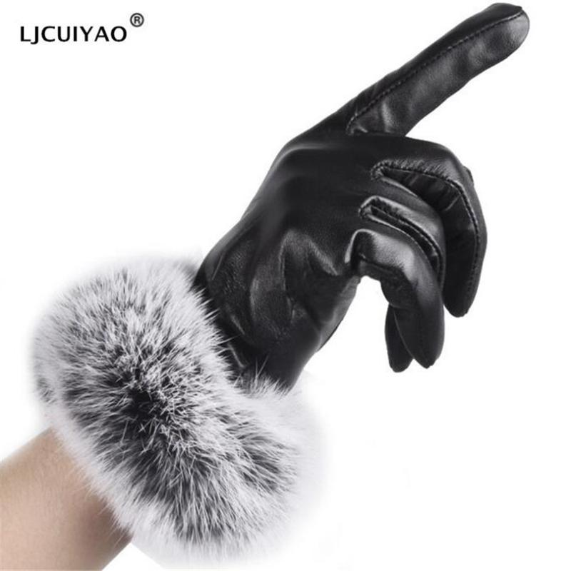 

LJCUIYAO Winter Gloves Women Mittens Warm Soft Gloves Female Winter Touched Screen Unisex Waterproof Fur Leather Glove