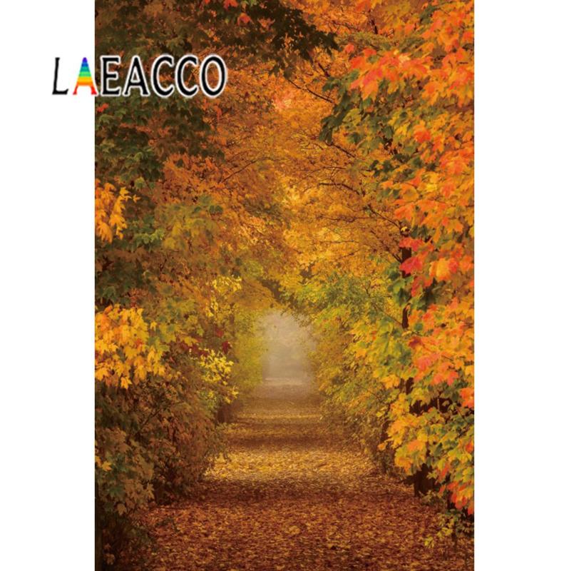 

Laeacco Tree Forest Backgrounds Autumn Maples Fallen Leaves Pathway Natural Scenic Photography Backdrops Photocall Photo Studio