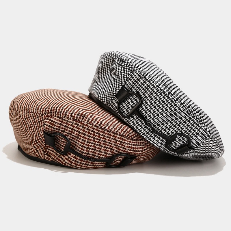 

Oloey Vintage Elegant Houndstooth Berets For Women Autumn Fashion New Painter Hats Female Casual Black Pumpkin Caps Streetwear, As shown