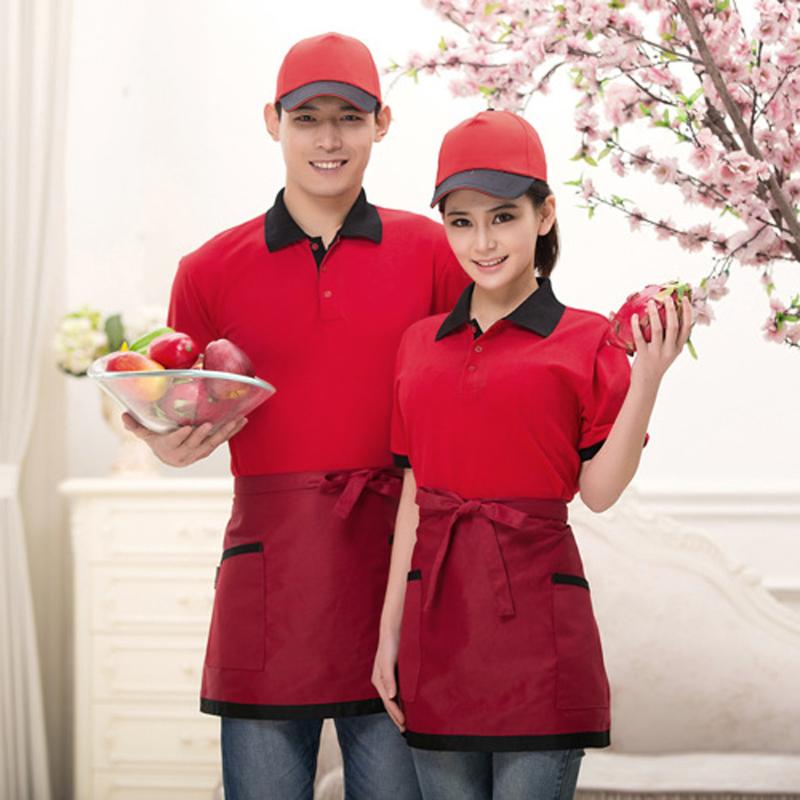 

Universal Short Apron with Pockets Kitchen Cooking Waiter Apron Hotel Chef Practical Uniforms Waist Daily Women Men Red Black