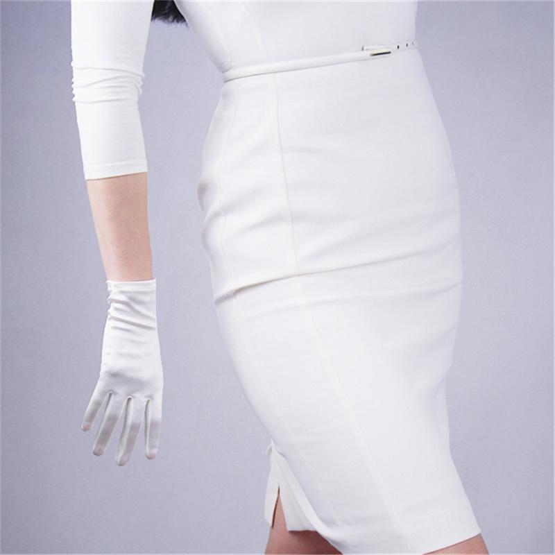 

Silk Gloves 22cm Elastic Silk Satin White Beige Pearl Short Women'S Sunscreen Gloves 3-SCM22