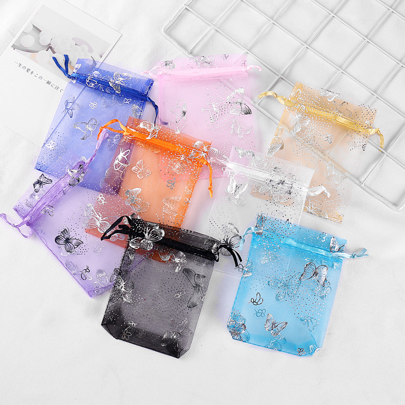 

100pcs/lot Butterfly Organza Bag Christmas Wedding Voile Gift Bag Jewelry Packing Drawstring Pouch Decoration Storage