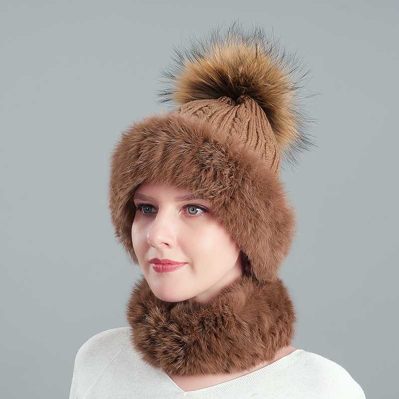 

Ladies fur knitted twist hat raccoon fur ball foreign trade autumn and winter warm hat scarf one drop shipping