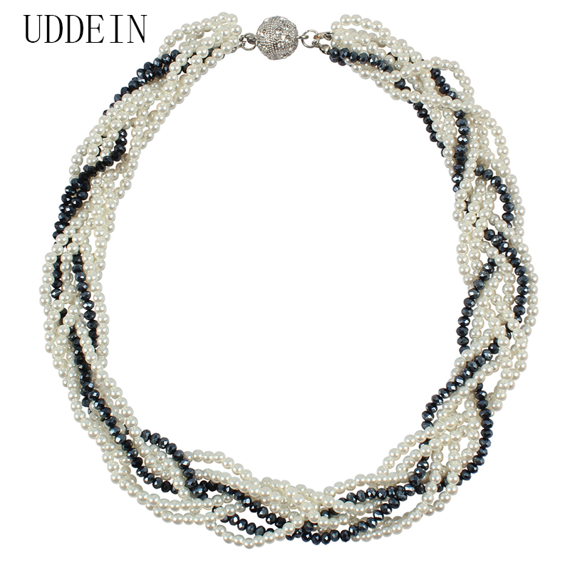 

UDDEIN Vintage Multi Layer Weave Crystal Simulated Necklace For Women Nigerian wedding Jewelry Statement Choker Gift