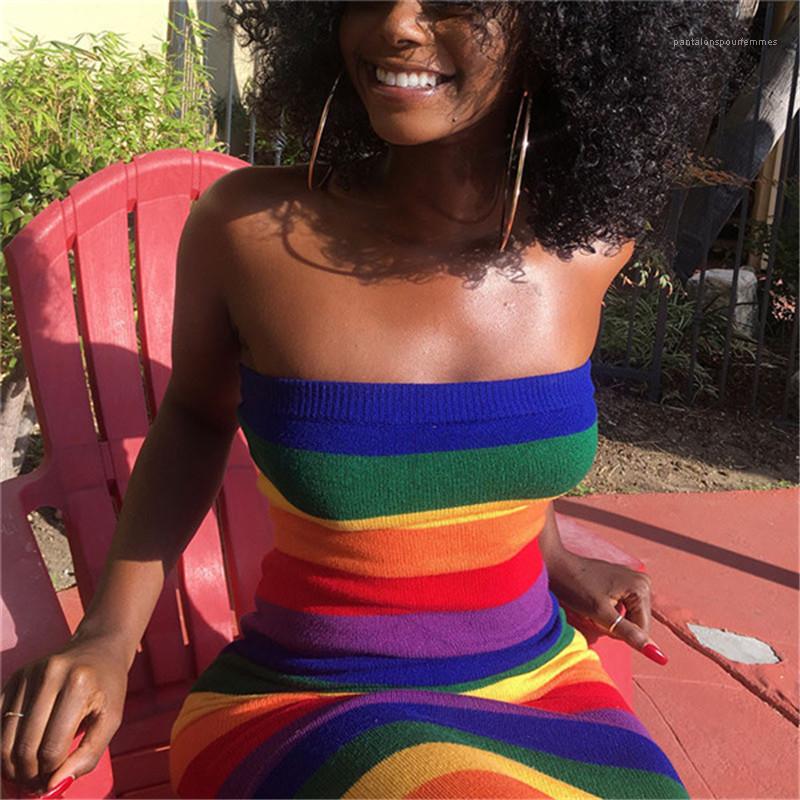

Dresses Club Sexy Slim Strapless Sleeveless Bodycon Dresses Fashion Womens Party Dresses Rainbow Striped Women, Multi