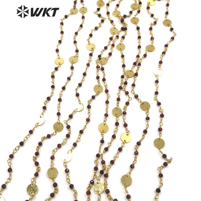 

WT-RBC146 fashion red garnet stone beads chain with Gold Electroplated Rosary Chain 10 m For Jewelry Making wholesale