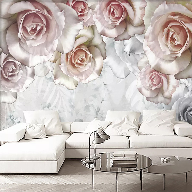 

Custom Self-adhesive Waterproof Canvas Mural Wallpaper 3D Flower Floral Oil Painting Modern Pastoral Living Room Bedroom Sticker, As pic