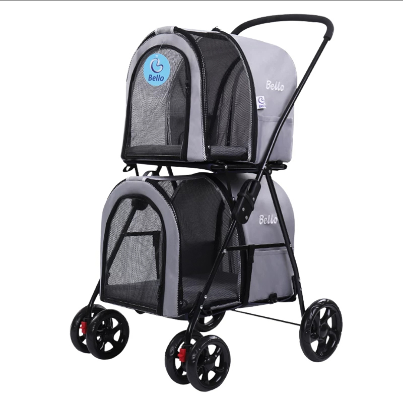 

Lightweight Folding Double Pet Stroller Dog Large Space Cart Four Wheel Detachable Stroller Cat Dog