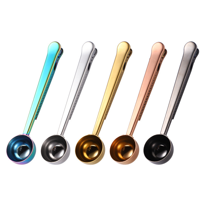 

Coffee Scoop Clip 2-in-1 Stainless Steel Ice Cream Tools Spoon with Sealing Kitchen Craft Long Handle Spoon Bag Clip for Milk Powder, Oatmeal, Tea 122232