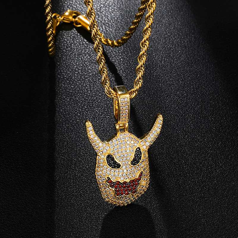 

US7 Fashion Hiphop Micro Pave Monster Bling Fairy Necklace Iced Cubic Zirconia Little Devil Pendant Chains Jewelry Women Men