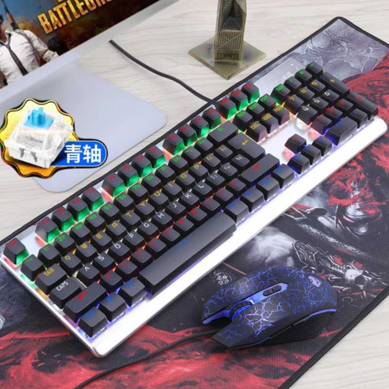 

M100 Real Mechanical Gaming Keyboard&Mouse Set Wired home desktop Gaming Keyboard MX Blue Switch Key Board