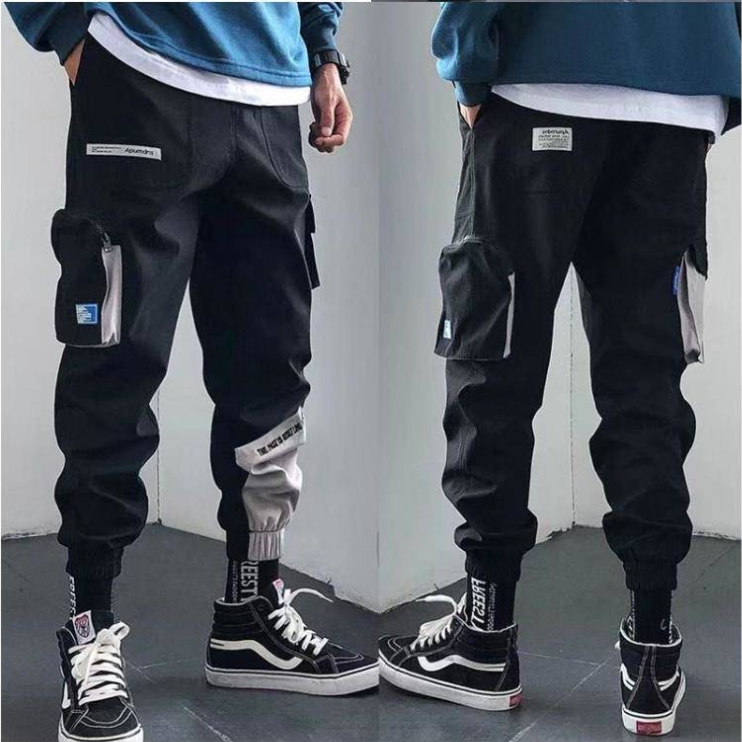 

Fashion- Designer Streetwear Mens Multi Pockets Cargo Harem Pants Hip Hop Casual Male Track Pants Joggers Trousers Fashion Harajuku Men Pant, Black k67