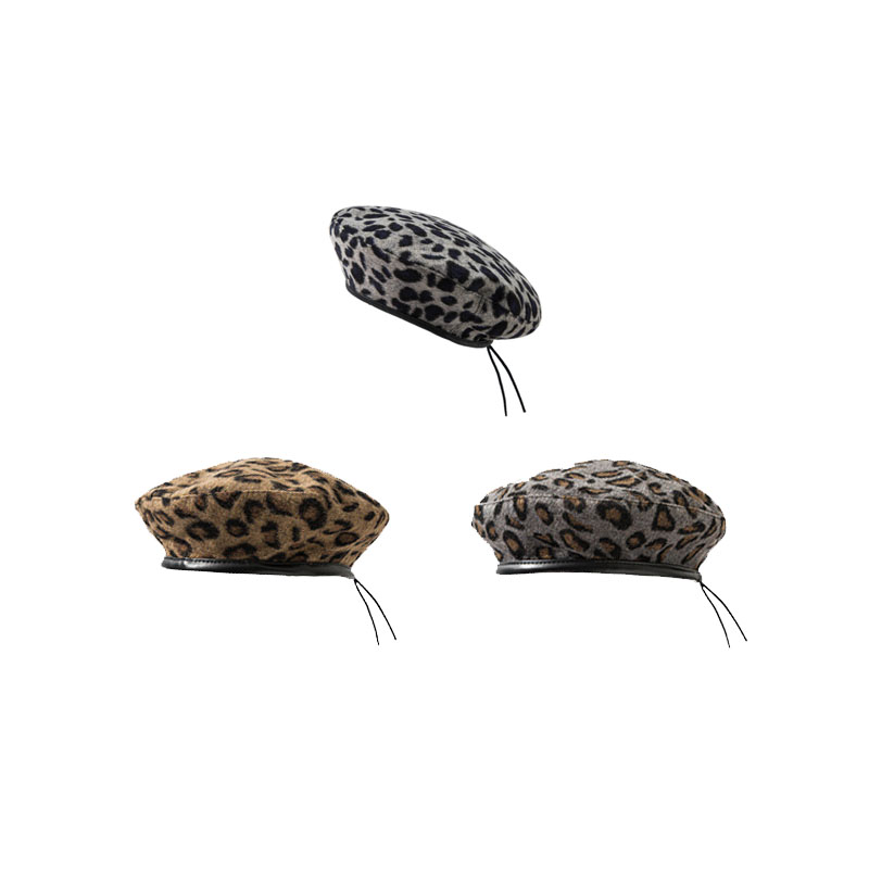 

Leopard beret autumn simple retro painter's hat women leisure hat, Brown