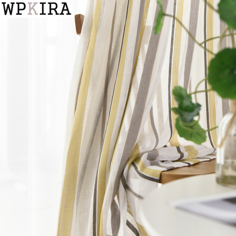 

Modern Yellow and Grey Tulle Curtain for Living Room Linen Sheer Curtain for Kitchen Door Gauze Drape S431#40, Color 03 tulle