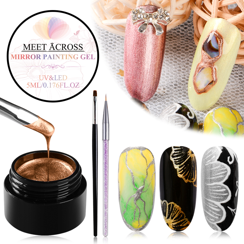 

MEET ACROSS 5ml Nail Gel Varnish Set Metallic Mirror Glitter UV Painting Gel Spider Flower Drawing Lacquer Polish Nails Art, Fs00414