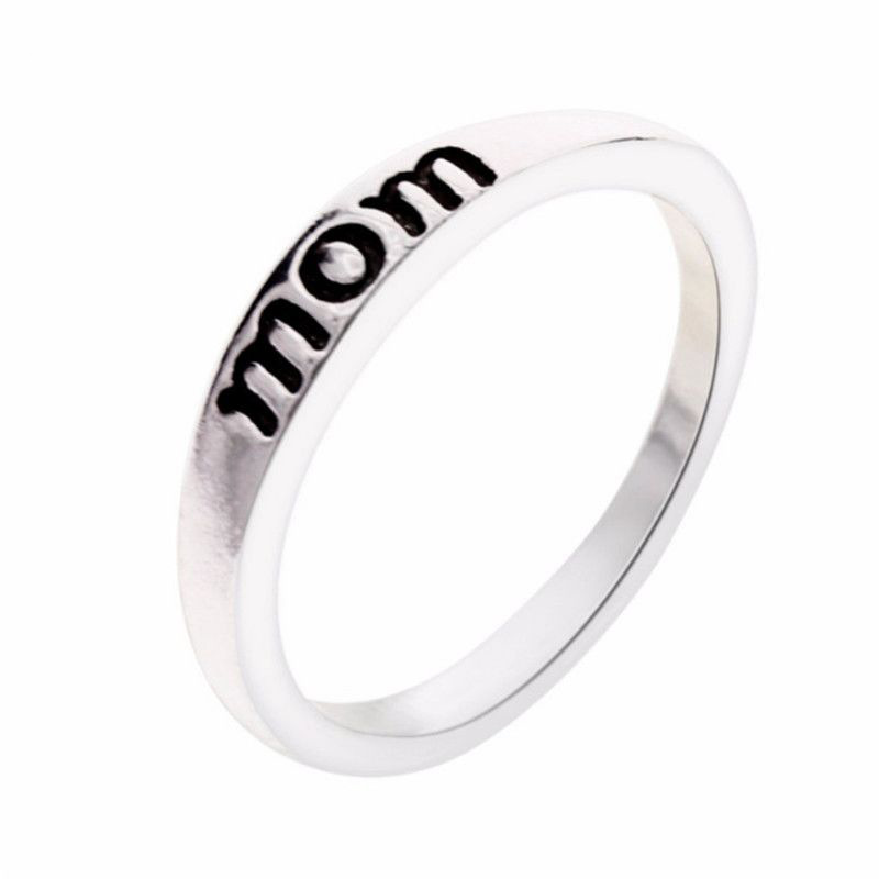 

Fashion Classic Silver Color Ring Jewelry Letter Mom and Dad Ring For Women Men Clear Fashion Mother's Day Father's Day Acc Gift