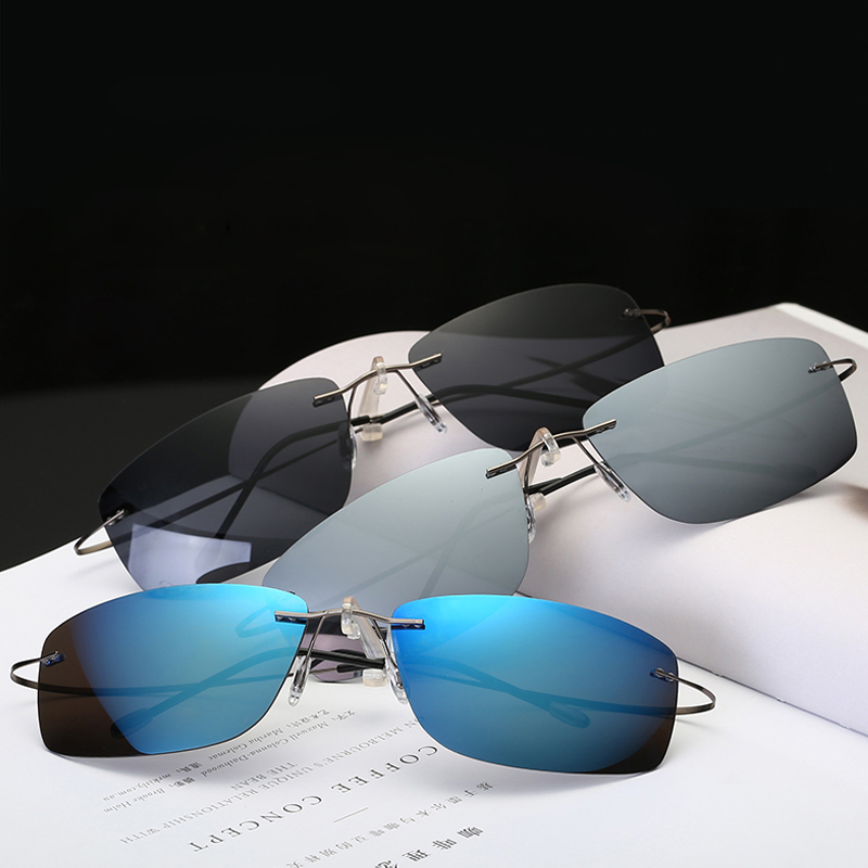

Titanium Polarized Sunglasses Men Square Rimless Polaroid Brand Designer Gafas Square Sun Glasses Sunglasses for Men Women