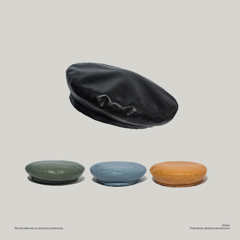 

Beret Women PU Leather Caps Fall Winter Women Octagonal Cap Casual Vintage Hats Newsboy Cap For Casquette, Black