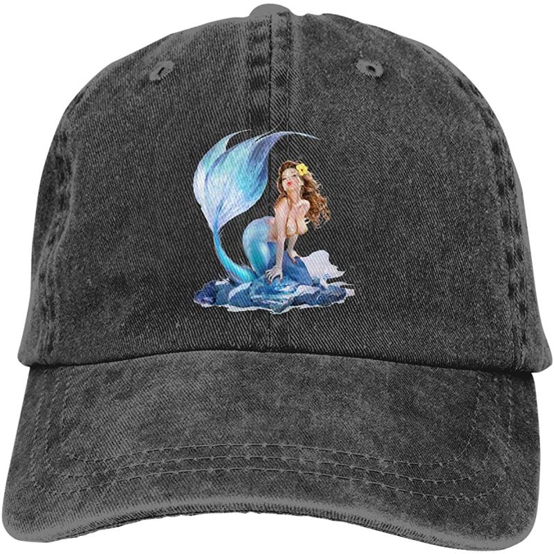 

Mermaid Unisex Soft Casquette Cap Vintage Adjustable Baseball Caps, Black