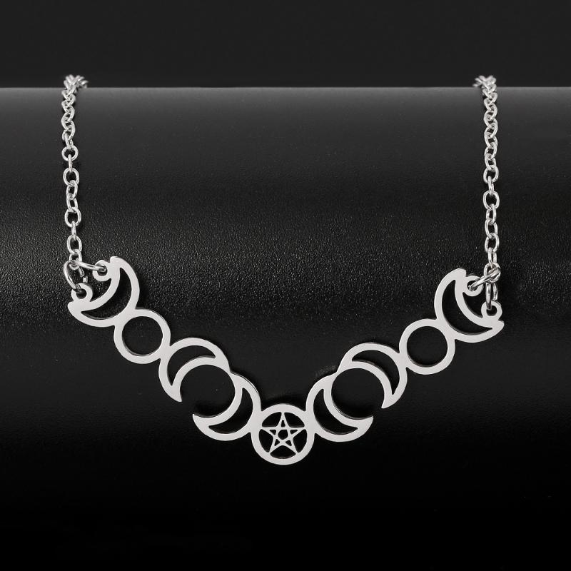 

Stainless Steel Pentagram Chain Necklace Pentagram Sun Moon Pendant Necklaces Witchcraft Statement Jewelry gargantilla for Women