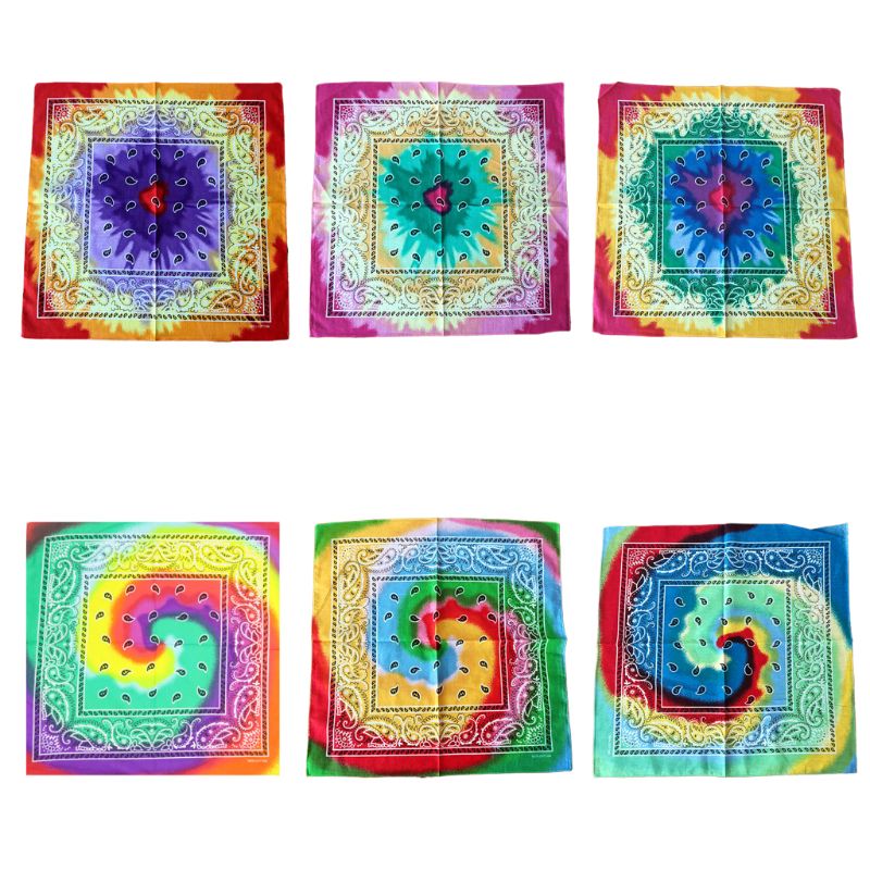 

Multicolor Tie Dye Bandana Head Wrap Rainbow Swirl Paisley Floral Square Scarf PXPB