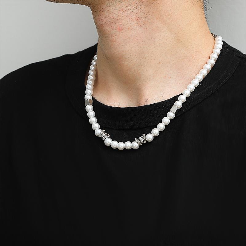 

Fashion Stainless Steel Pearl Necklace Cool Fashion Elegant Mosaic Butterfly Clavicle Chain Necklace Punk Round