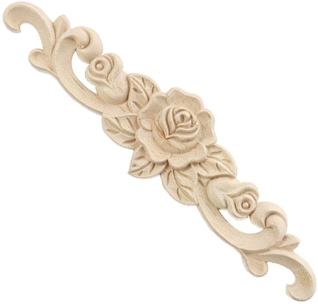 

Wood Carved Onlay Applique Craft Unpainted Furniture Home Decoration Rose Flower Center Frame Decal