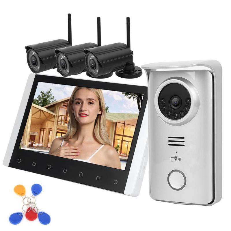 

2.4G Wireless Video Intercom 7inch TFT LCD Doorbell RFID Night Vision Visual Doorphone with 3 720P Security Camera 100-240V