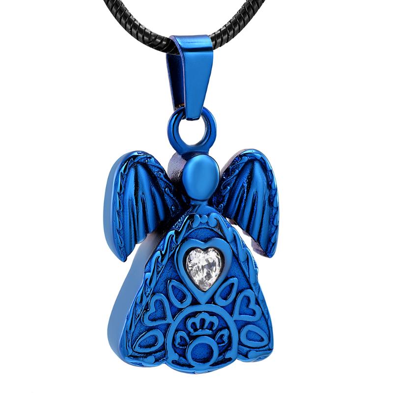 

IJD10081 Wing Heart Crystal Stainless Steel Cremation Keepsake Necklace for Ashes Urn Souvenir Memorial Pendant Jewelry