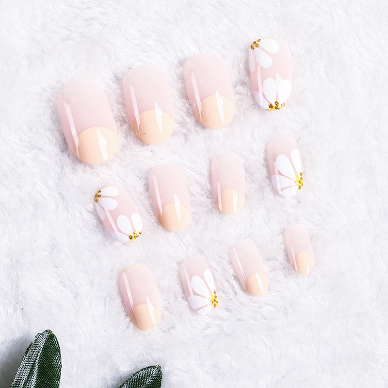 

24pcs False Nail Full Cover Fake Nails Super Comfort Acrylic Nail Art Tools Pink Flower Design, 1 set