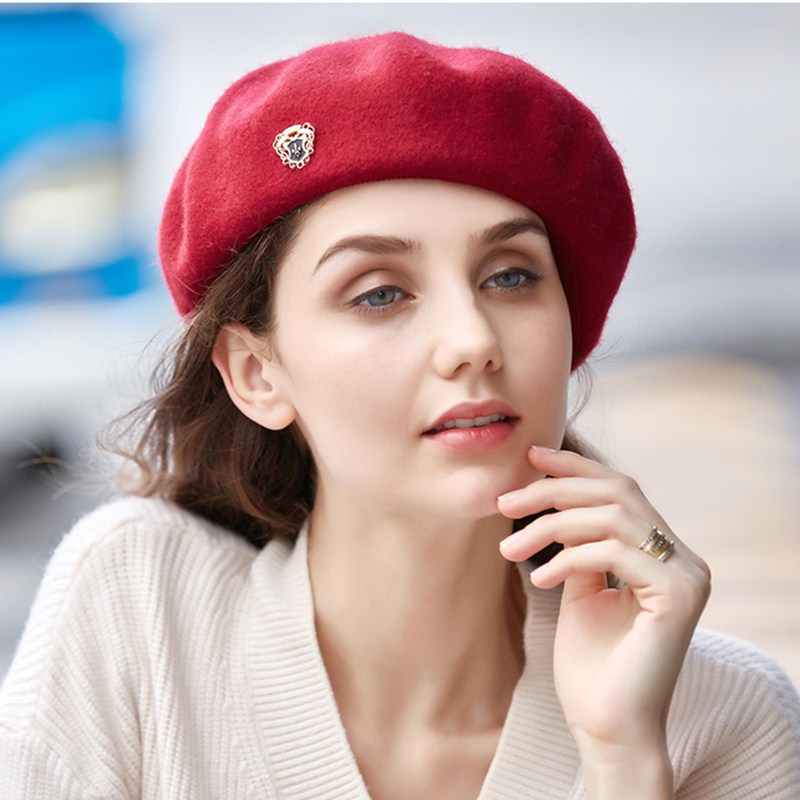 

Winter Warm Wool Beret British Style Beret Femme Wool Cap For Women, Black
