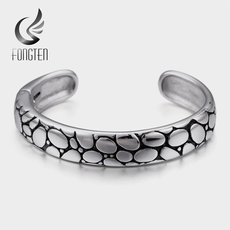 

Fongten Retro Bangle Men Wide Stainless Steel Opening Cuff Bangles Male Fashion Jewelry