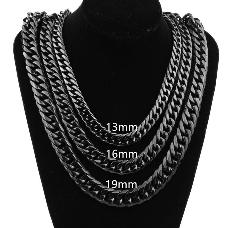 

Customize Length 13/16/19 mm Width Stainless Steel Black Curb Cuban Chain Necklace For Men and Women Waterproof Jewelry
