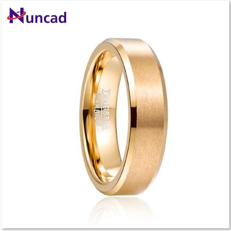 

NUNCAD 6mm Tungsten Carbide Ring Matte Finish Beveled Men's Gold Color Comfort Fit Ring