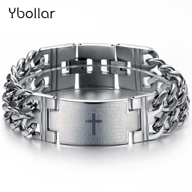 

Fashion Stainless Steel 22.5mm Width Bracelets & Bangles Men Male Jewelry Cross/Smooth Punk Chain Wristband