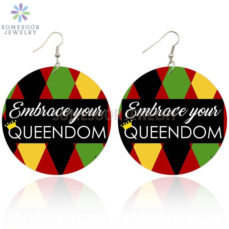 

SOMESOOR Embrace Your Queendom Black Arts Printed Wooden Drop Earrings Vintage Crown Designs Photos Jewelry For Women Gifts