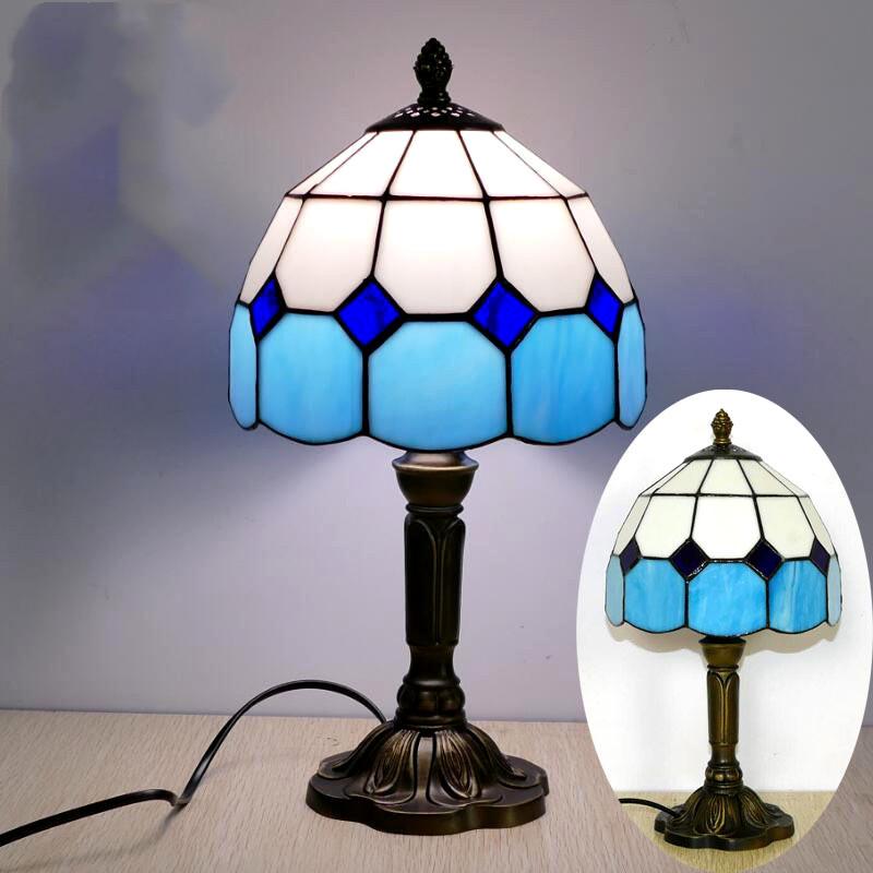 

Mediterranean Style Restaurant Bar Cafe LED Vintage Desk Lamp Bedside Colorful Glass Table Lamps Nightstand Light Bedroom Lamp(NO Bulbs