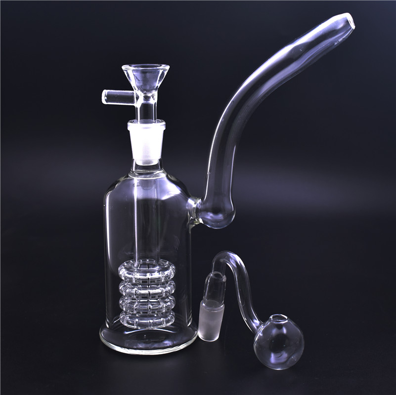 

1pcs Recycler Dab Rigs Tobacco Pipes 8inch Glass beaker Bongs 14mm ash catcher hookah dab rig bongs with 14mm glass oil burner and bowl