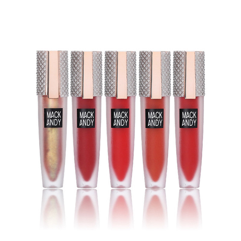 

Moisturizing Long Lasting Waterproof Liquid Lipstick Set 5pcs Non-stick Cup Rhinestone Matte Lip Gloss Set
